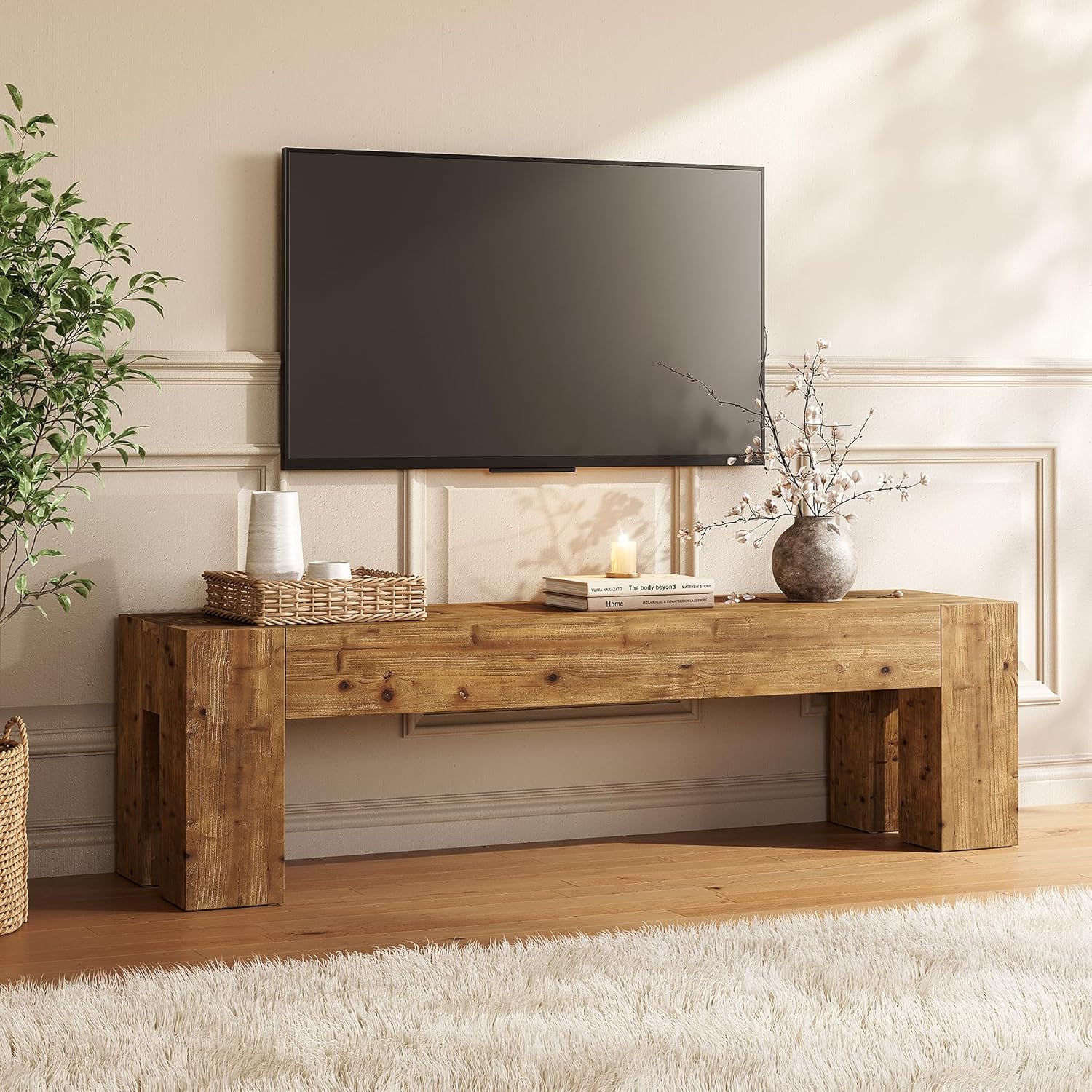 Gaming Console Entertainment Center - Solid Wood TV Stand 63