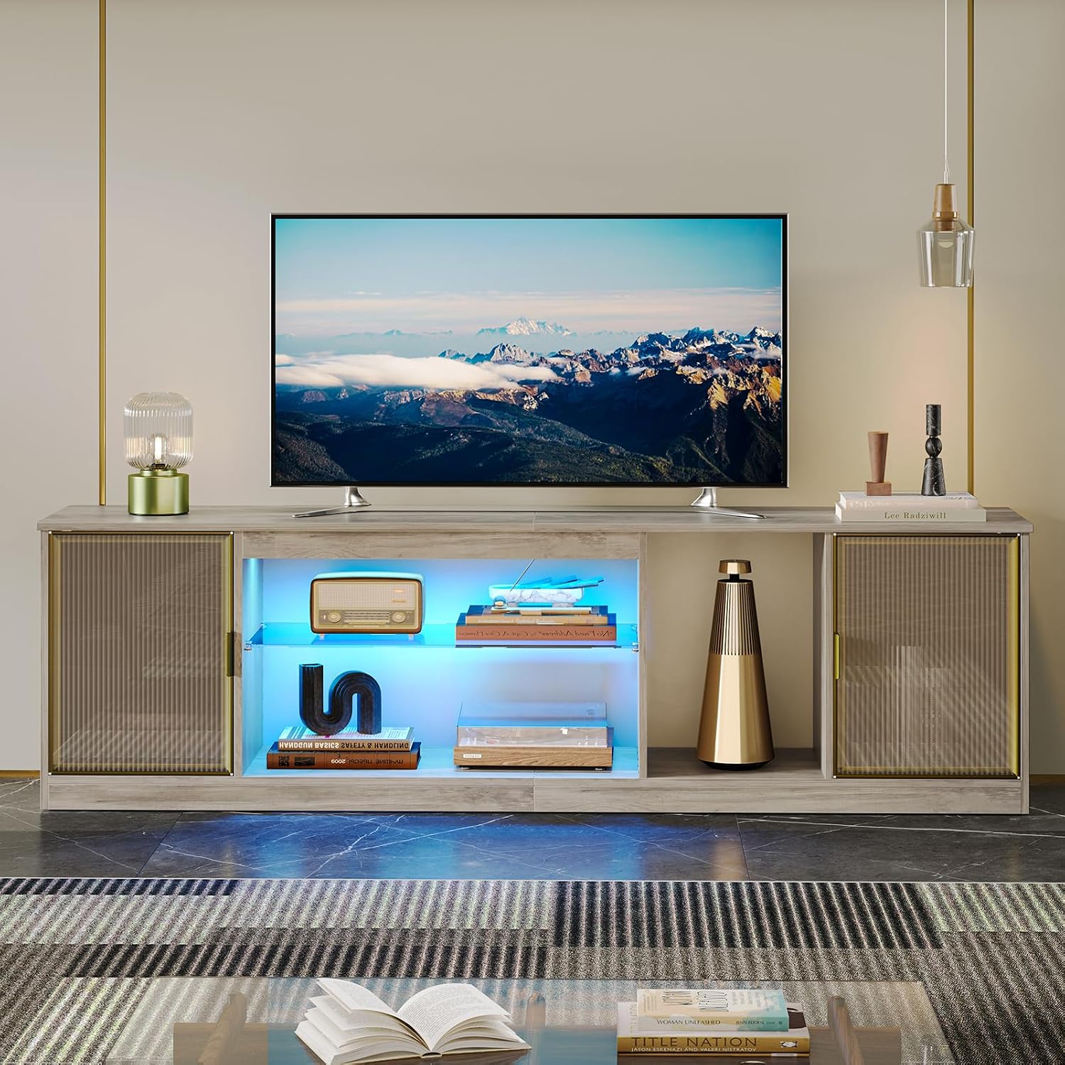 Gray 70 Inch TV Stand for 80 I - Gaming Console Entertainment Center ulasan dan harga