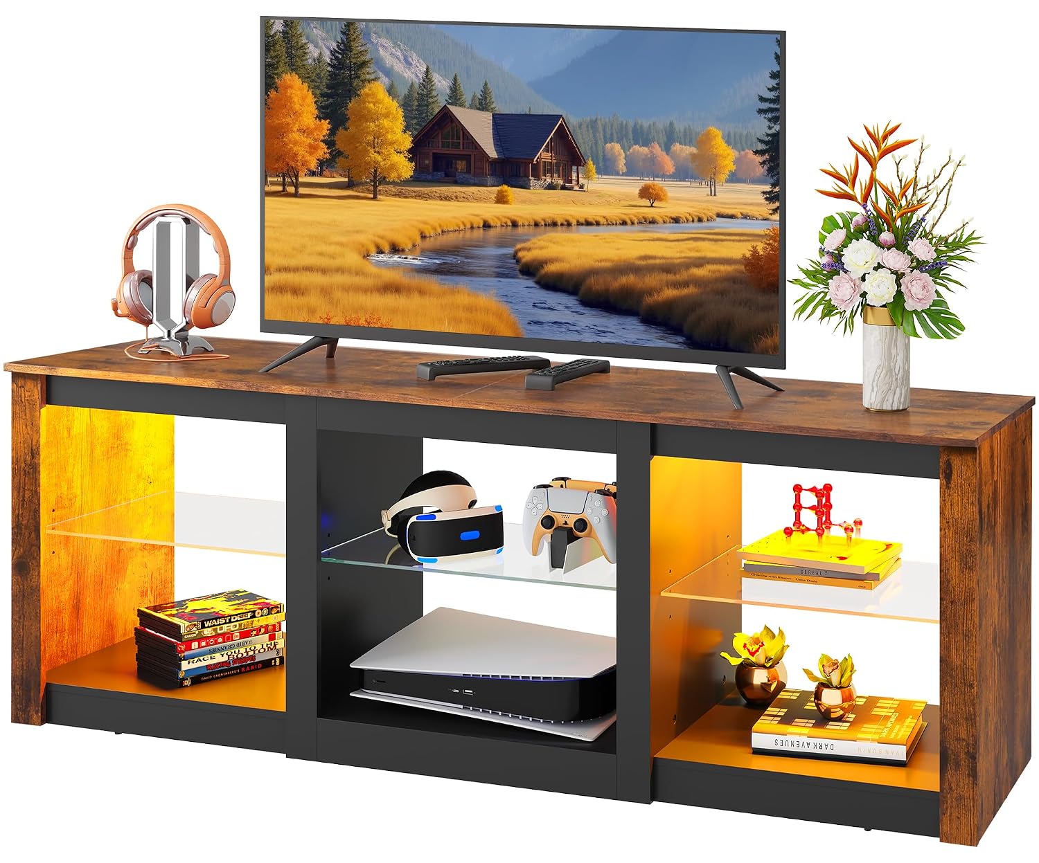 LED TV Stand Entertainment Cen - Gaming Console Entertainment Center ulasan dan harga