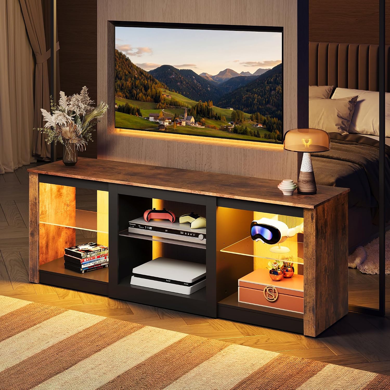LED TV Stand Entertainment Cen - Gaming Console Entertainment Center ulasan dan harga